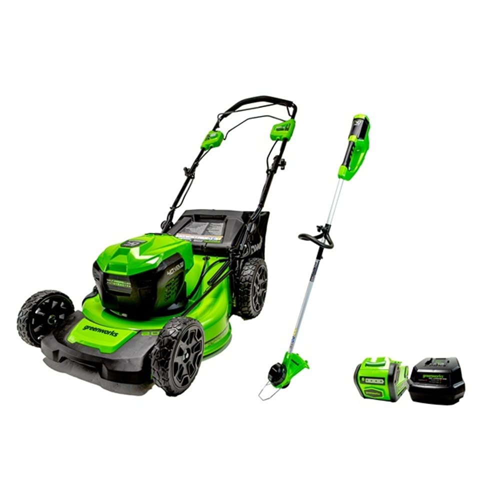 Greenworks 40V 20-Inch Self-Propelled Lawn Mower + 12-Inch String Trimmer,  5.0 AH Battery and Charger Included : : Patio, Lawn & Garden