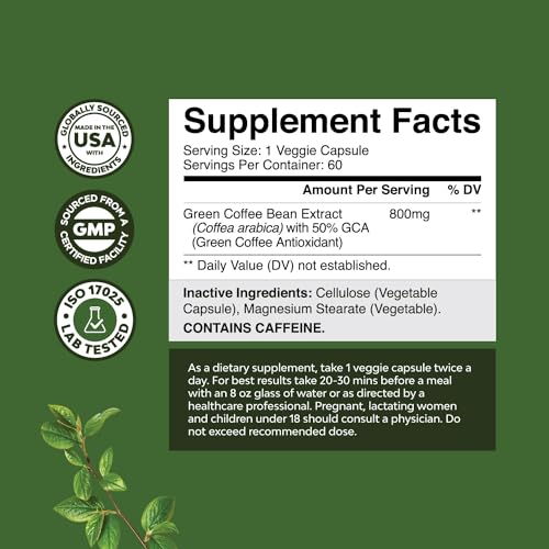 Pure Green Coffee Bean Extract - Super Energizing Green Coffee Extract with 50% Chlorogenic Acid for Antioxidant Heart Health Mental Focus and Size Reduction - Natural Energy Supplement for Adults - Image 3