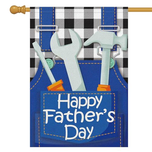 Louise Maelys Happy Father's Day Garden Flag 28x40 Double Sided, Burlap Buffalo Check Plaid Garden Banners Vertical for Daddy Papa Grandpa Outdoor Home Decoration