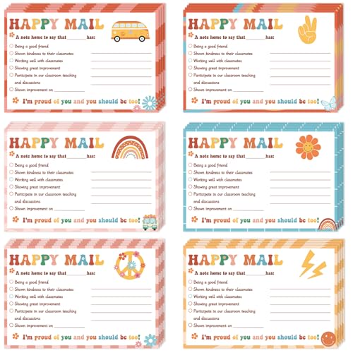 60 Pcs Retro Groovy Mail Happy Mail Teacher Notes to Parents Classroom Good Behavior Incentivo Cartõ