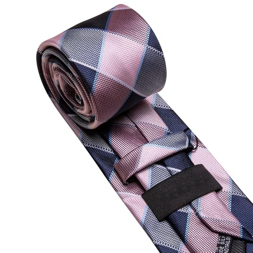 Image of Barry.Wang Plaid Ties Mens Silk Necktie and Tie Clip Checkered Tie for Wedding Party Business Formal