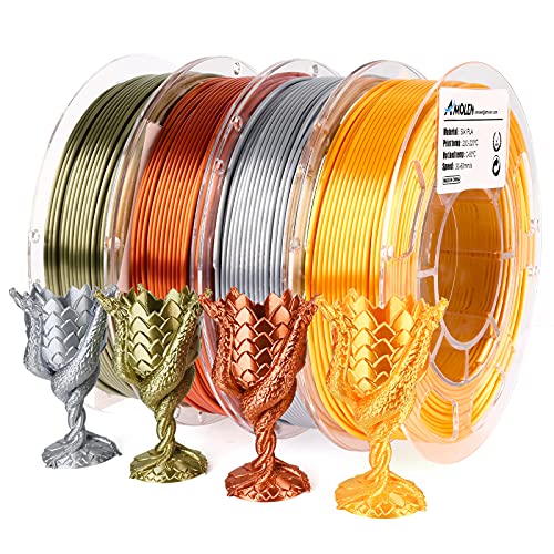 AMOLEN PLA 3D Printer Filament,PLA Filament 1.75mm,Silk Filament Bundle,Gold, Silver,Bronze, Red Copper,3D Printing Filament Bundle, 200gX 4 Spools