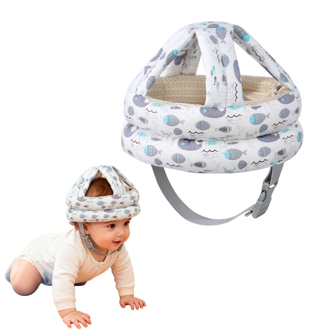Casco de primeros pasos para bebés de 6 a 36 meses, anticaídas, transpirable y seguro (blanco)