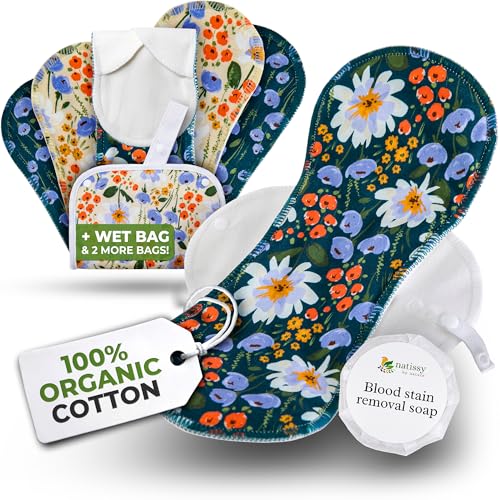 Image of Organic Cotton, High Absorbency Reusable Period Pads for Heavy Flow (6 Pack L+XL) - Leak Proof & Odor Free Cloth Pads for Women - High-Temp Washable, Breathable & Skin-Safe for Menstrual Comfort