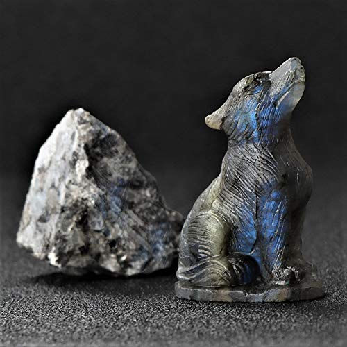 Estatua de Lobo en Labradorita tallada a mano 2.0 pulg miniatura 3