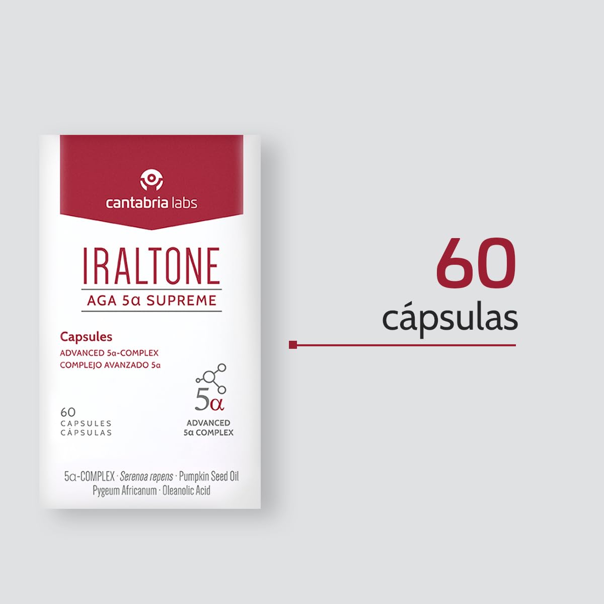 Cantabria Labs - Iraltone AGA 5α Supreme - 60 Cápsulas - Formulado para el manejo de la caída capilar crónica severa - Complemento alimenticio - Sin Gluten y Lactosa