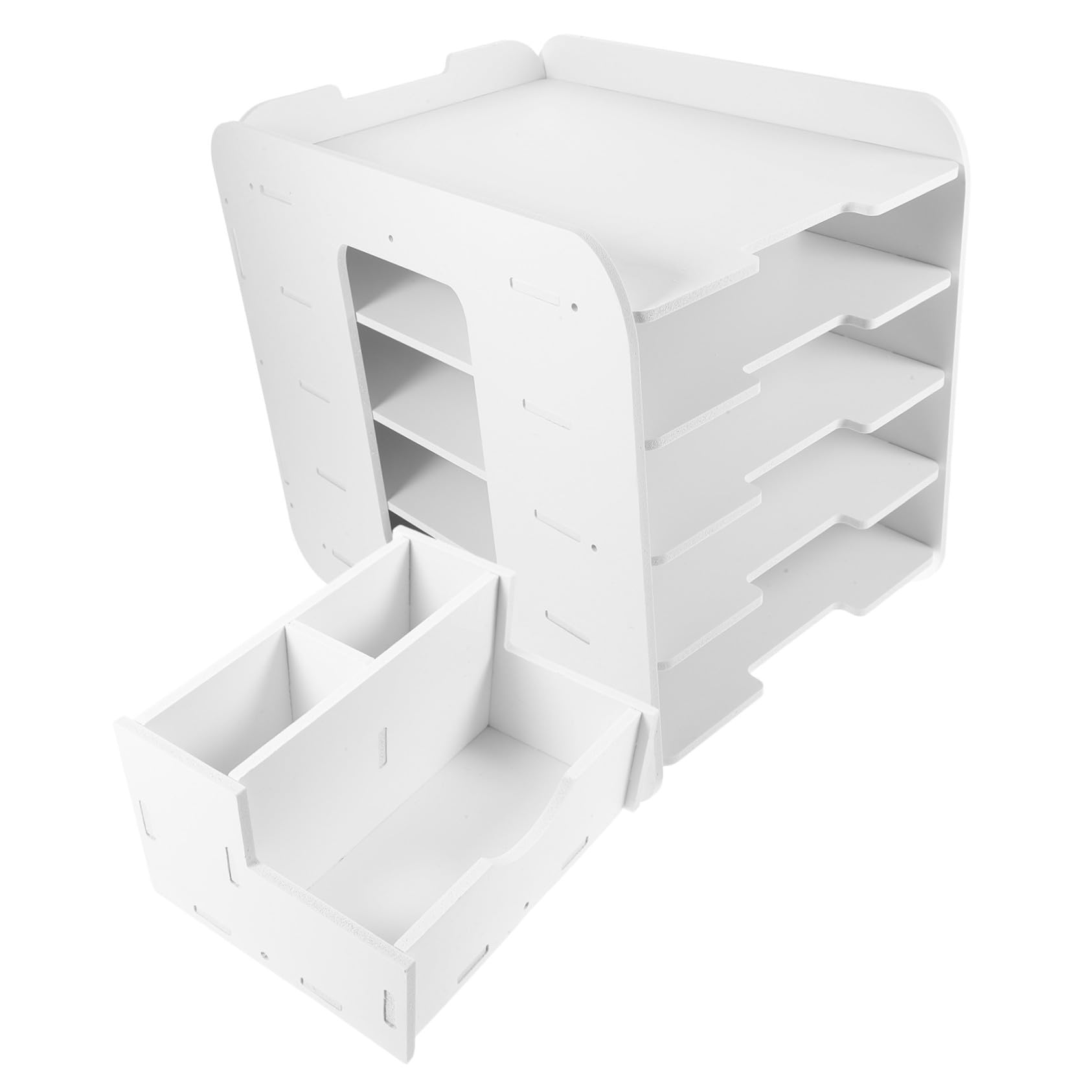 Gatuida Organisateur de Documents Design Empilable en Composite Bois-Plastique Blanc Grosse Capacité, Porte-Documents Bureau pour Maison et École