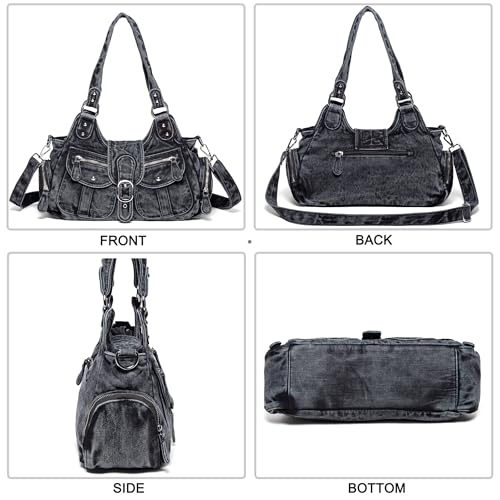 Image of Designer Denim Handbags for Women Hobo Tote Bag Crossbody Denim Purses Blue Jean Shoulder Bag