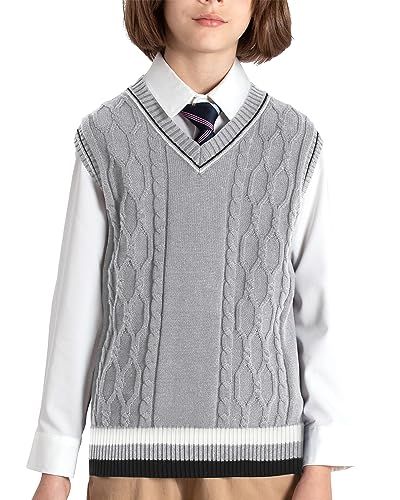 Image of JSTEX Boys Sweater Vest 100% Cotton Kids Uniform Vest V-Neck Sleeveless Knit Pullover for Boy Girls Toddler Size 4-14
