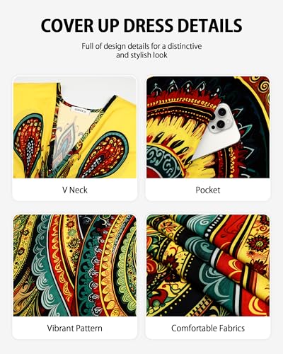 Image of Bsubseach Moo Moos for Women Batwing Sleeve Kaftan Dresses with Pockets
