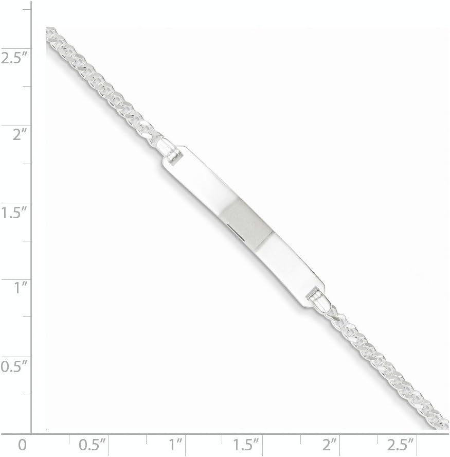 Solid 925 Sterling Silver Curb Cuban Link ID Bracelet Engravable Identification Name Bar Tag - with Secure Lobster Lock Clasp 8" (Width = 2mm)