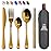Taplord Portable Travel Silverware Set With Case, Includes 5 Pcs of Travel Utensils With Case, Stainless Steel Flatware Set For Camping, Easy to Travel, Lightweight (Gold)