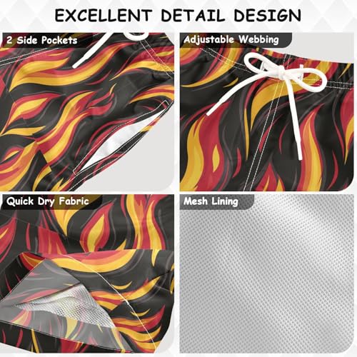 Pigsaly Boys Swim Trunks Fire Flame Orange Pattern Boys Board Shorts Swimsuit Swimwear Summer Bathing Suit 5T3