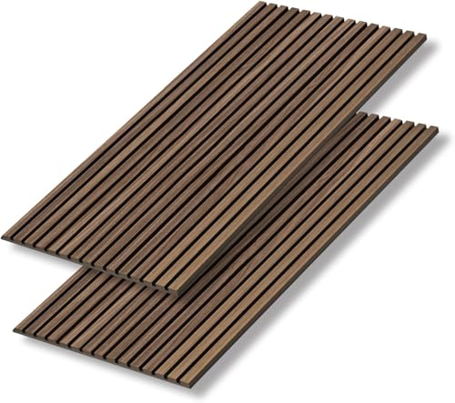 Luchs Akustikpaneele 2er SET 120x60x2,1 cm – Holz Wandpaneele & Lamellenwand – Schallabsorption & Schalldämmung – Perfekt für Zuhause, Büro, Studio & Gewerbe geeignet. (Walnuss)