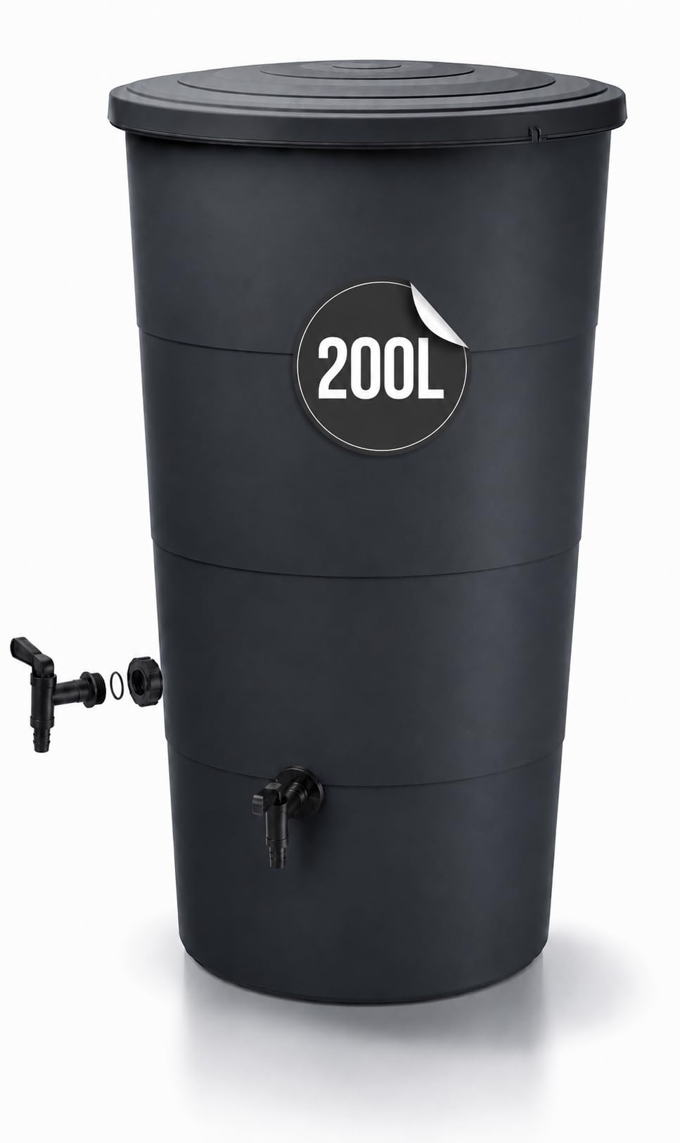 Tymar Regentonne Anthrazit, Regenfass 200L, Wassertonne mit Wasserhahn, Regenwassertank für Garten & Balkon, Regenwassertonne Ø60x107cm_IDSM