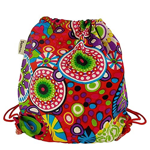 Sunsa Sac de gym pour fille - Sac à dos décontracté pour enfant - Avec cordon de serrage - Sac en coton imprimé - Sac à dos en tissu - Petits cadeaux pour enfants, Rot/ Bunt Cover