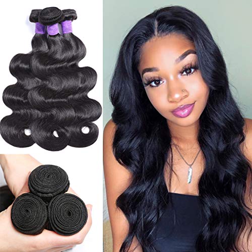 8A Grade Body Wave Human Hair Bundles 16 18 20 inch 100% Unprocessed Virgin Human Hair Extensions Total 300g Brazilian Virgin Human Hair Weave Bundles Deal Natural Color
