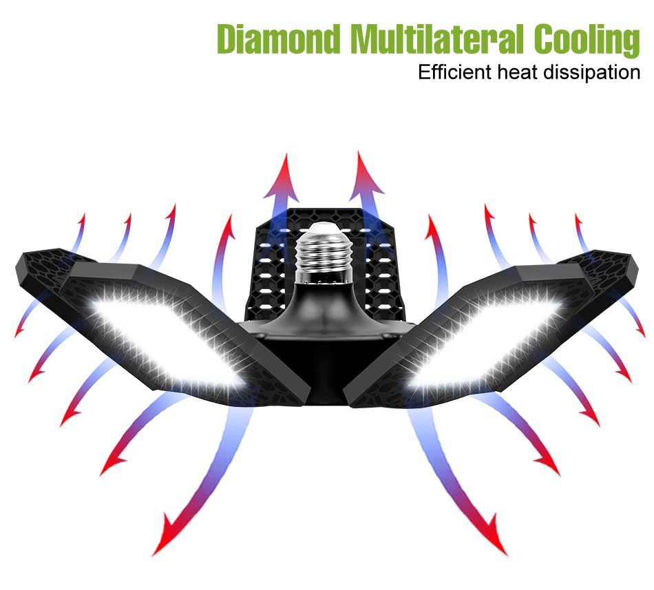 60W LED Deformable Garage Light AC100-277V Indoor Ceiling Light Foldable Adjustable Panel Workshop Warehouse Lighting Warm White Large — view 4