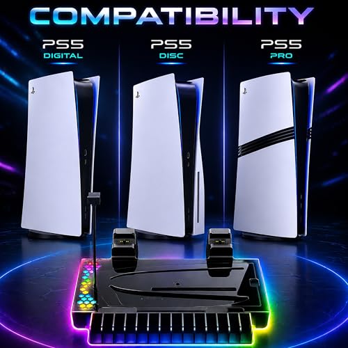 Image of Ant Esports DOCK10 Vertical PS5 Docking Station |Dual Sense 3H Rapid Charge | 5000RPM 3-Speed Turbo Fan | 14RGB Modes | 15Game Slots + Headset Hook |Supports PS5 Standard, Slim & Pro (Disc & Digital)