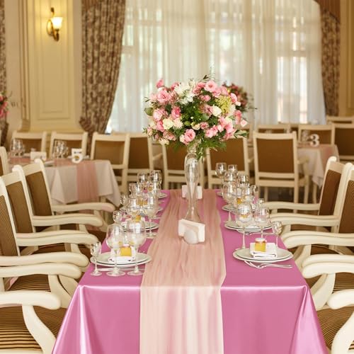 Image of TURSTIN 8 Pack Pink Satin Tablecloth 102 x 58 Inch Overlay Table Cove