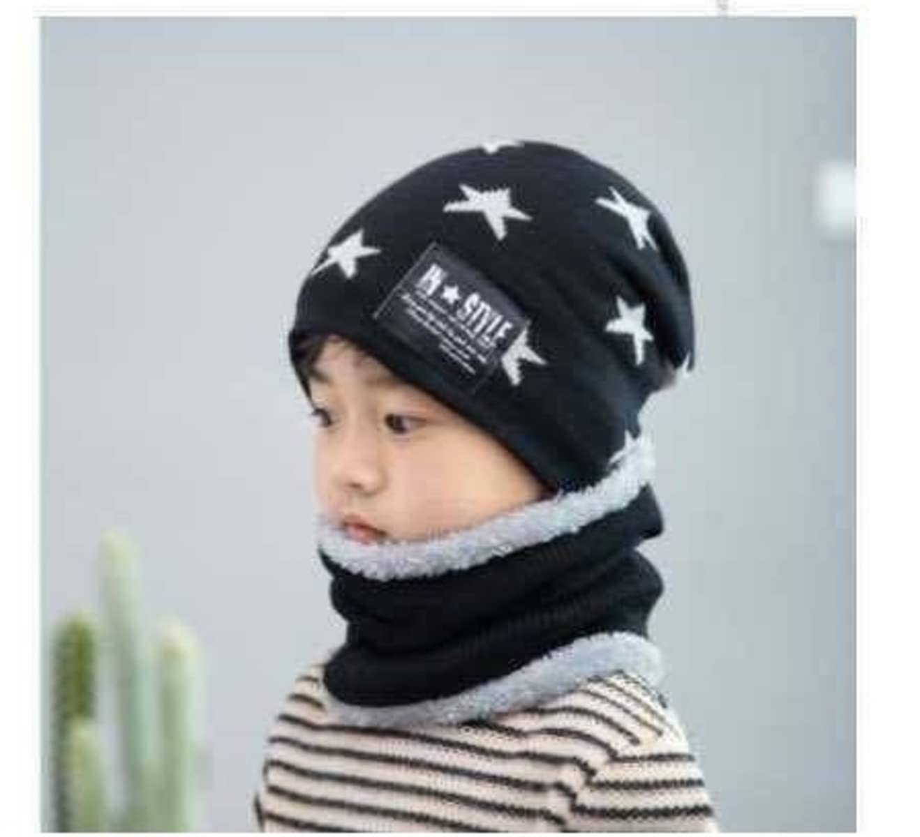 MOMISY Kids Winter Hat and Scarf Set, 2Pcs Warm Knit Beanie Cap and Scarf for 5-10 Years Old Boys and Girls (Black S) 4