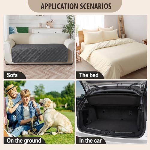 Image of Genina Waterproof Couch Cover, Washable Anti-Slip 86.6 inch Sofa Covers with 4 Cushions, Sectional Couch Covers for Pets Friendly, Sofa Slipcovers for Dogs Cats, (86inch /Dark Grey)