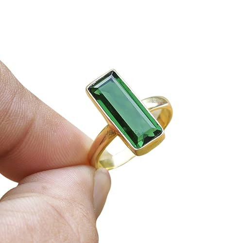 Solid 925 Sterling Silver Ring For Women,Emerald Ring, 18K Gold Overlay Ring, Statement Ring Hypoallergenic Ring Christmas Gift