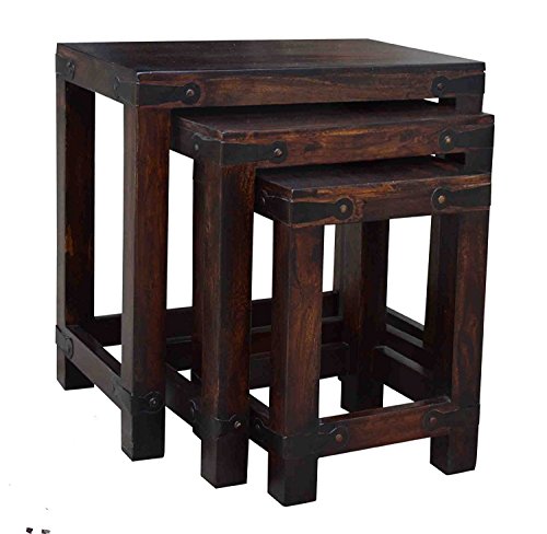 Image of Custom Decor Gibson Brown Solid Wooden Nesting Tables Set of 3 - Dark Walnut