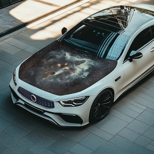 Image of Car Hood Cover,Winter Decoration Car Hood Cover Protector Suitable Most Automotive Sedans Trucks Pickup Sports Cars,Car Accessories Wolf Starry Sky Print