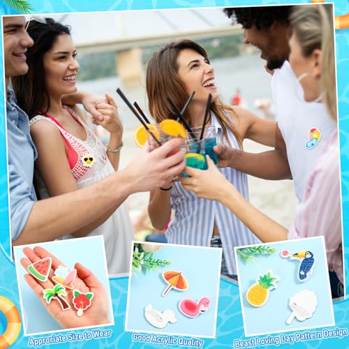 Image of 120 Pcs Summer Beach Pins Bulk Lapel Acrylic Pin Women Backpack Brooch Colorful Pins Gifts for Party Decoration