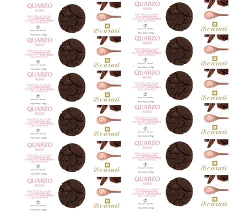 18 Carati | Cuarzo Rosa | 12 x Galletas de cacao con chocolate negro y sal rosa del Himalaya | Artesanales italianos hechos a mano | Sin leche | 12x130g