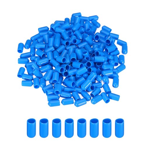 Image of MECCANIXITY 200pcs 8mm(5 /16 inch) Rubber End Caps Cover PVC Vinyl Screw Thread Protector Round Wire Shelf Caps for Screw Bolt Pipe Fence Post, Light Blue