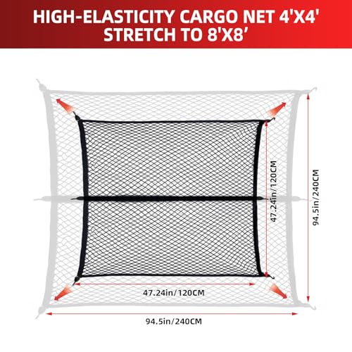 Krzkrz TRUCK BED CARGO NET Net For Pickup Truck Bed,Truck Bed Net,4' X 4' Stretches To 8'X8'Highly Elastic Cargo Net,Stretchable Mesh Organizer thumb #2