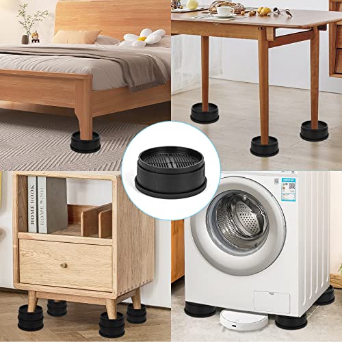 Suhaus Round Bed Risers 8 Pieces,Adjustable Furniture Risers,Lifting Height 1", 2", 3" Or 4",Can Support Up To 1300 Pounds,Suitable For Bed/Sofa/Desk/Chair/Refrigerator/Lifter(Black With Wood Grain) #TOP5