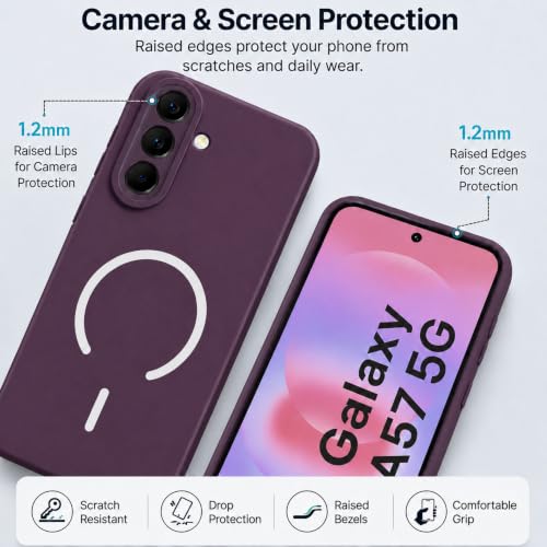 Image of SBMS Silicone Back Cover Case for Samsung Galaxy A57 5G | Soft Micro-Fibre Lining Inside | Magsafe Print On Back Side Camera Protection Bump | Shockproof Case Samsung Galaxy A57 5G (Purple)