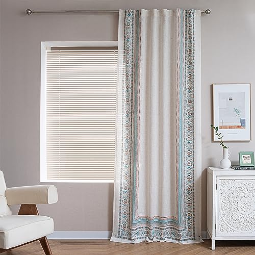 Image of MYSKY HOME Living Room Curtains 84 inch Long 2 Panels Set Boho Semi Sheer Faux Linen Farmhouse Damask Window Drapes for Bedroom Dining Room Patio, 50 inch x 84 inch, Teal, 2 Panels