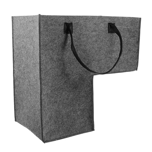 DECHOUS Stair Storage Basket Grey, L-Shaped Staircase Storage Organizer, Felt Stair Basket Laundry Bin with Handles Foldable Design Step Storage for Laundry Household Items