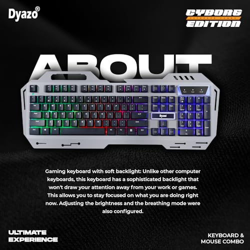 Dyazo Metal Gaming Keyboard & Mouse Combo RGB Static Light| 12 Multimedia Keys | Braided Cable 1.5 Metres (Silver) - Image 4