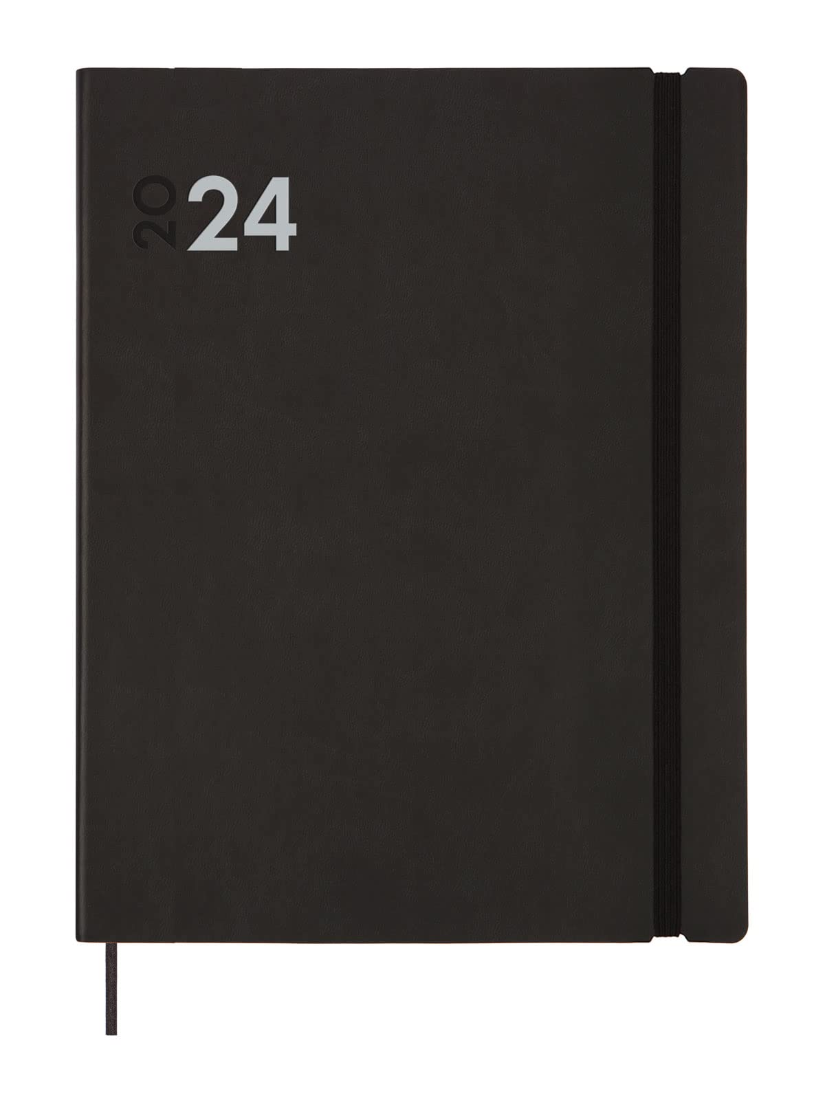 Finocam - Agenda 2026 Semana Vista Horizontal | Enero - Diciembre (12 Meses) | Agenda Anual 2026 Con Goma Elástica Y 2 Cintas Punto | Tapa Dura Minimal Textura - Negro - Español