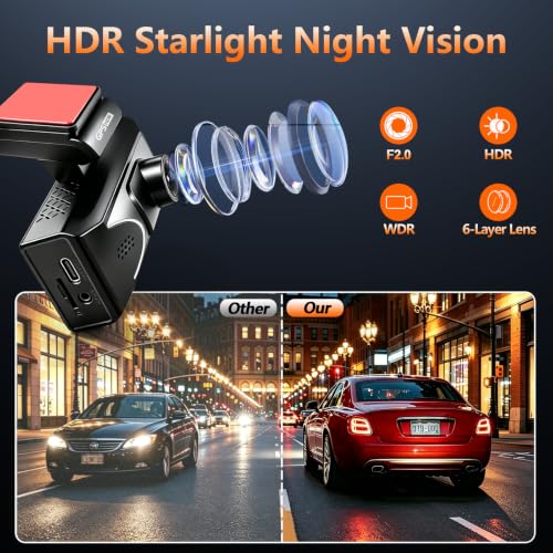 Image of 4K Dash Cam Front and Rear, 2.5k Rear,Starlight Night Vision G Sensor ADAS