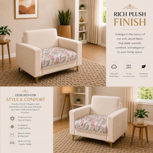 Image of Homerz Premium Printed Quilted Velvet Sofa Slip Cover Protector with Tassels, Sofa Mat, Exact Size, Antislip Cover (Multileaf, 1 Seater, Half)