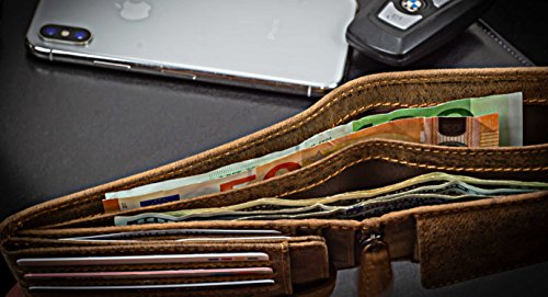 Diloro Italy Full Size Mens Leather Wallet Bifold Flip Id Zip Coin Wallets With Rfid Protection (Dark Hunter Brown With Id) #TOP6