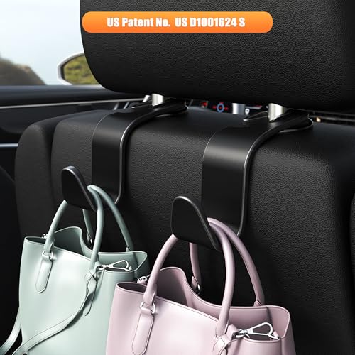 Image of Amooca Plastic Car Seat Headrest Hook 4 Pack Hanger Storage Organizer Universal For Handbag Purse Coat Universal Fit Vehicle Car Black With Buckle