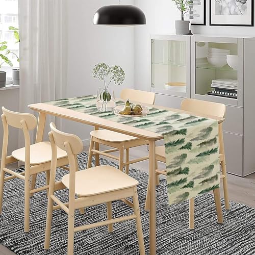 Image of Green Forest Tree Table Runner Watercolor Fantasy Magical Woodland Landscape Nature Botancial for Tabletop Party Holiday 13x90 inch