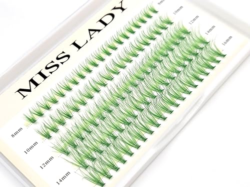 Faux Mink Lash Clusters 3D Volume 20D Curl Thickness 0.10mm Length 8-16mm Mixed Tray 100 PCS Eyelash Clusters DIY Green Individual Lash Extensions