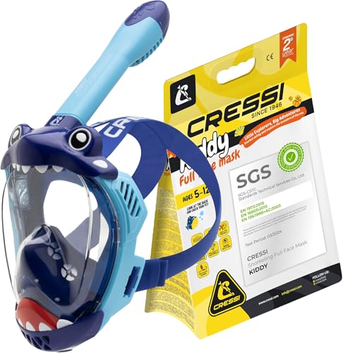 Cressi Kiddy Kids Full Face Mask - CO2-Sichere Schnorchelmaske für Kinder - Beschlagfrei mit Auslassventil & Dry Schnorchel - Hellblau/Blau/Blau