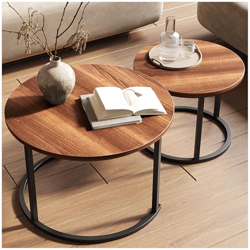Recopilación de Mesas de centro Top 5. 42 SIMPLE HOGAR Juego de 2 Mesa de Centro para Sala, Mesa de Centro Redonda Nido, Mesa de Centro Minimalista Fácil de Montar, Adecuada para Sala de Estar, Oficina, Balcón(Nogal...