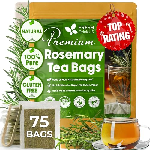 Image of FreshDrinkUS, Premium 75 Bags Rosemary Leaf Tea, 100% Natural and Pure, No Additives, No Caffeine, No Gluten, Vegan.