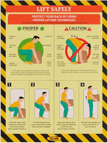 Miniatura 1 de Yellow Safety - Póster de instrucciones de elevación adecuadas, no laminado, 12 x 16 pulgadas, seguridad en el lugar de trabajo