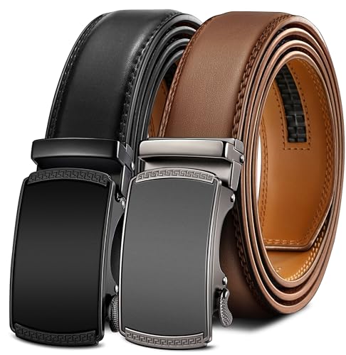 Image of BULLIANT Men's 2-Pack Ratchet Leather Belt Trimmable 1 3 /8 inch-Gift Boxed